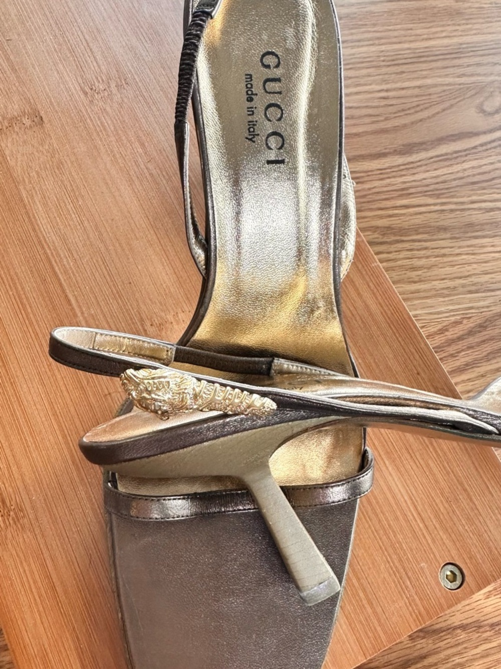 Gucci Leather Mid-Heel Slide Sandals, 3” heel, 11B, Made In Italy, Original Box - Picture 4 of 16